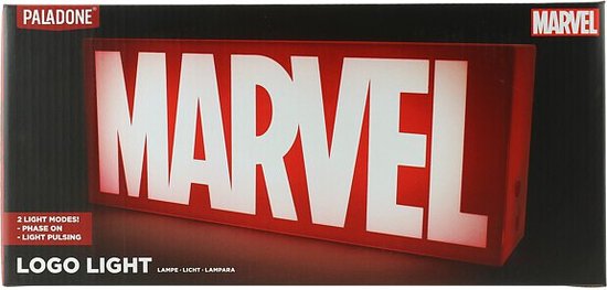Verpakking van een Paladone MARVEL Logo Light met productafbeelding.