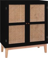 Dressoir 80x35x100 cm MDF en rattan zwart