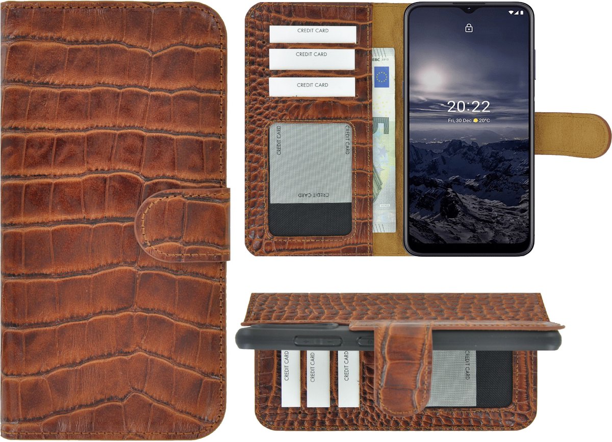 MoDo hoesje Geschikt voor Nokia G11/ G21 - Leer Book Case - Croco kaneelbruin