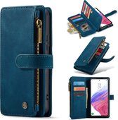 Casemania Hoesje Geschikt voor Samsung Galaxy S22 Plus Navy Blue - Luxe Portemonnee Book Case met Rits