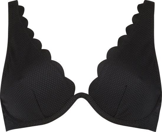 Hunkemöller Dames Badmode Niet-voorgevormde beugel bikinitop Scallop - Zwart - Maat D80