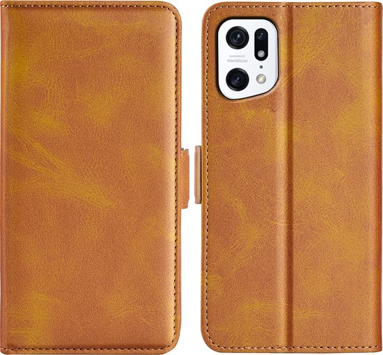 Coque Oppo Find X5 - MobyDefend Luxe Wallet Book Case (côté fermeture) - Marron clair - Coque pour téléphone portable - Coque adaptée pour : Oppo Find X5