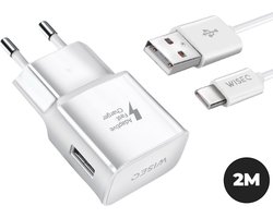 WISEQ Oplader voor Samsung - Inclusief USB C oplaadkabel van 2 meter - wit