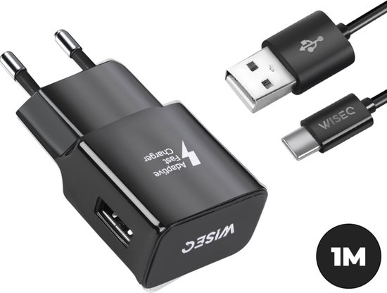 WISEQ Oplader voor Samsung - Inclusief USB C oplaadkabel van 1 meter - zwart
