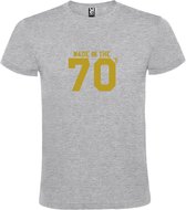 Grijs T shirt met print van " Made in the 70's / gemaakt in de jaren 70 " print Goud size XXXXL