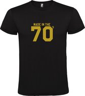 Zwart T shirt met print van " Made in the 70's / gemaakt in de jaren 70 " print Goud size L