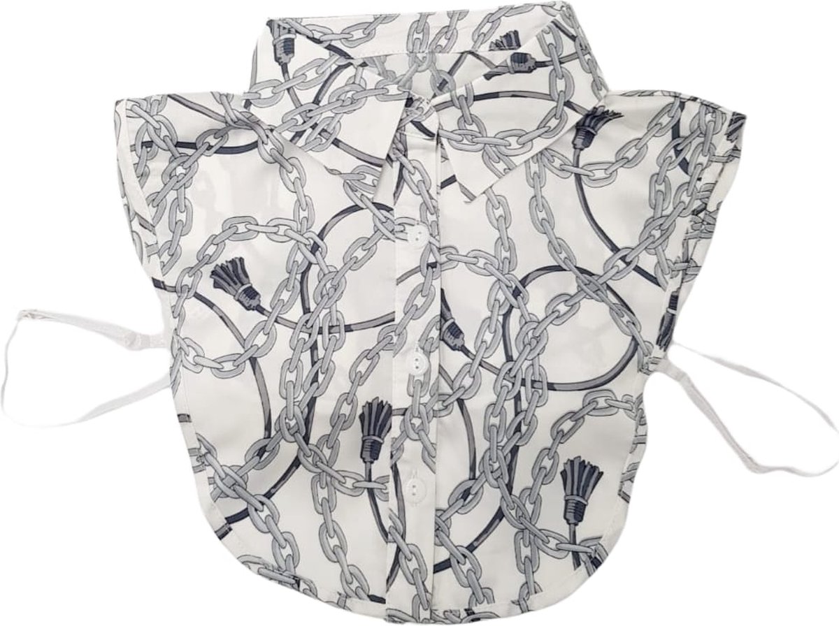 Nep Kraag wit - Blouse kraag -Decoratieve kraagje - Nep Blouse | wit met kettingdesign kleur - one size (verstelbaar)