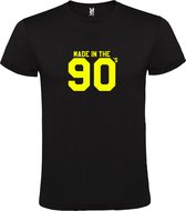Zwart T shirt met print van " Made in the 90's / gemaakt in de jaren 90 " print Neon Geel size L