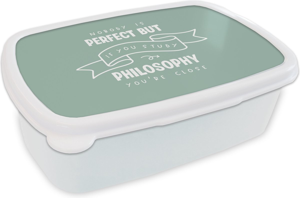 Broodtrommel Wit - Lunchbox - Brooddoos - Quote - Filosofie - Studeren - 18x12x6 cm - Volwassenen