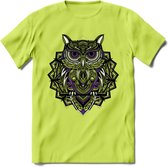 Uil - Dieren Mandala T-Shirt | Paars | Grappig Verjaardag Zentangle Dierenkop Cadeau Shirt | Dames - Heren - Unisex | Wildlife Tshirt Kleding Kado | - Groen - S