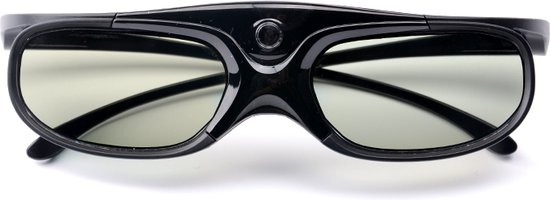 Zwarte XGIMI 3D-bril met lichtgroene lenzen, van voren gezien.