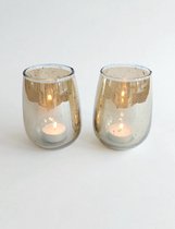 Waxinelichthouder - set van 2 stuks - Light & Living - Landelijk -Jevargi glas - 11,5 x 9 cm - Mix en Match