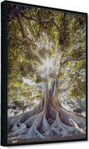 Akoestische panelen - Geluidsisolatie - Akoestische wandpanelen - Akoestisch schilderij AcousticPro® -  paneel met grote boom in Mauritius - design 209 - Premium - 60X90 - zwart- W