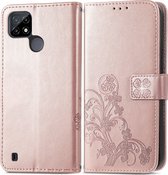 Realme C21Y Hoesje - Mobigear - Clover Serie - Kunstlederen Bookcase - Roségoud - Hoesje Geschikt Voor Realme C21Y