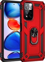 Xiaomi Redmi Note 11 Pro Plus Hoesje - Mobigear - Armor Ring Serie - Hard Kunststof Backcover - Rood - Hoesje Geschikt Voor Xiaomi Redmi Note 11 Pro Plus