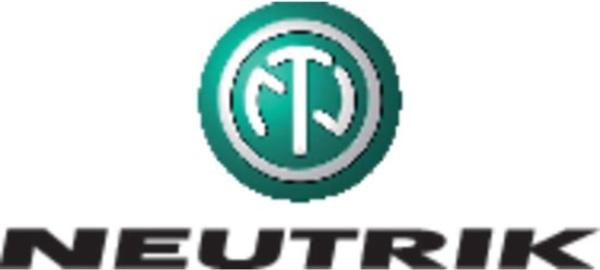Neutrik logo met cirkelvormige groen-turkooizen "T" en het woord NEUTRIK eronder.