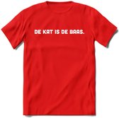 Kattenbaas - Katten T-Shirt Kleding Cadeau | Dames - Heren - Unisex | Kat / Dieren shirt | Grappig Verjaardag kado | Tshirt Met Print | - Rood - 3XL