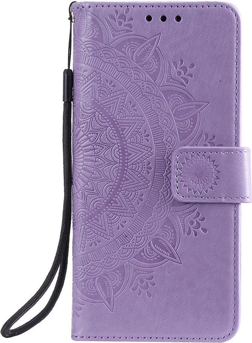 Shop4 - Samsung Galaxy A73 5G Hoesje - Wallet Case met Pasjeshouder Mandala Patroon Paars
