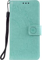 Shop4 - Samsung Galaxy A33 5G Hoesje - Wallet Case met Pasjeshouder Mandala Patroon Mint Groen