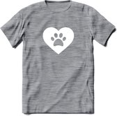 Cat Love Paw - Katten T-Shirt Kleding Cadeau | Dames - Heren - Unisex | Kat / Dieren shirt | Grappig Verjaardag kado | Tshirt Met Print | - Donker Grijs - Gemaleerd - M