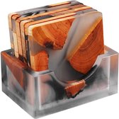 Onderzetters voor Glazen met Houder – Set van 6 – Natuur Design - Premium Kwaliteit – Kurken Onderkant – Zeer Absorberend – Vierkant