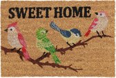 Relaxdays deurmat kokos - voetmat - 'Sweet home'- vogels - 40 x 60 cm - buitenmat - natuur