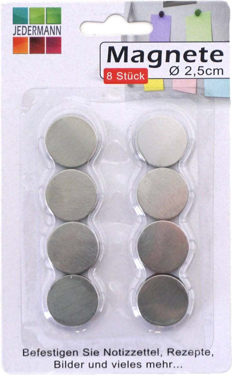 RVS Magneten - Rond - 8 stuks - 2.5cm - koelkast - whiteboard