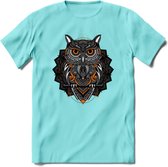 Uil - Dieren Mandala T-Shirt | Oranje | Grappig Verjaardag Zentangle Dierenkop Cadeau Shirt | Dames - Heren - Unisex | Wildlife Tshirt Kleding Kado | - Licht Blauw - M
