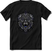 Leeuw - Dieren Mandala T-Shirt | Donkerblauw | Grappig Verjaardag Zentangle Dierenkop Cadeau Shirt | Dames - Heren - Unisex | Wildlife Tshirt Kleding Kado | - Zwart - 3XL