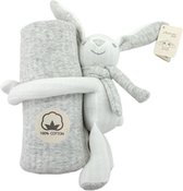 Antonio baby deken met knuffel – baby kraam cadeau – knuffel konijn – deken 75 cm x 69 cm – 100 % katoen