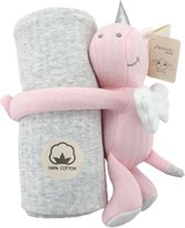 Antonio baby deken met knuffel – baby kraam cadeau – Eenhoorn - Unicorn – deken 75 cm x 69 cm – 100 % katoen