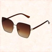 Jobo By JET - Dames Zonnebril - Nú met gratis zonnebrilhoesje!!! - Diva zonnebril - Bruin - Bruine glazen - Goud - Prachtig grote zonnebril