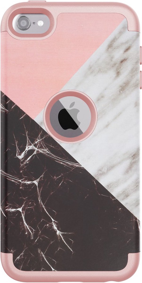 Peachy Armor Hoesje Marmer Hoesje geschikt voor iPod Touch 5 6 7 - Roze en wit