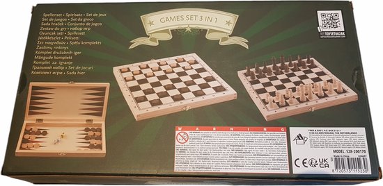 Thumbnail van een extra afbeelding van het spel Free & Easy - 3 in 1 games set - Schaken - Dammen - Backgammon - Houten speelset  - FSC keurmerk verantwoorde materialen