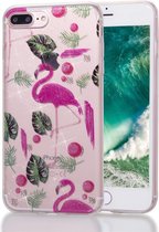 Peachy Flamingo tropische glitter TPU hoesje iPhone 7 Plus 8 Plus - Doorzichtig Roze Groen