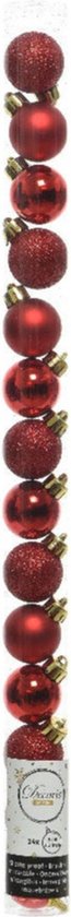 14x stuks kleine kunststof kerstballen rood 3 cm - glans/mat/glitter - Kerstversiering/kerstboomversiering