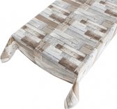 Buiten tafelkleed/tafelzeil houten planken print 140 x 245 cm met 4 tafelkleedklemmen - Tuintafelkleed tafeldecoratie