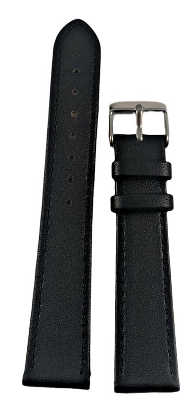 Horlogeband-12mm-echt leer-zwart-zacht-plat-12 mm - Echt leer