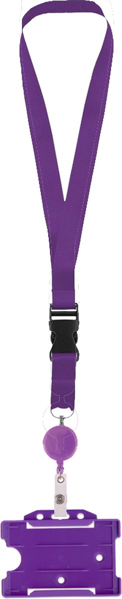 Keycord met Trekkoord Badgehouder Paars - Lanyard met Badgehouder en Karabijnhaak- Sleutelhanger - Sleutelkord - Badgehouder met Afrolmechanisme tot 58cm uittrekbaar