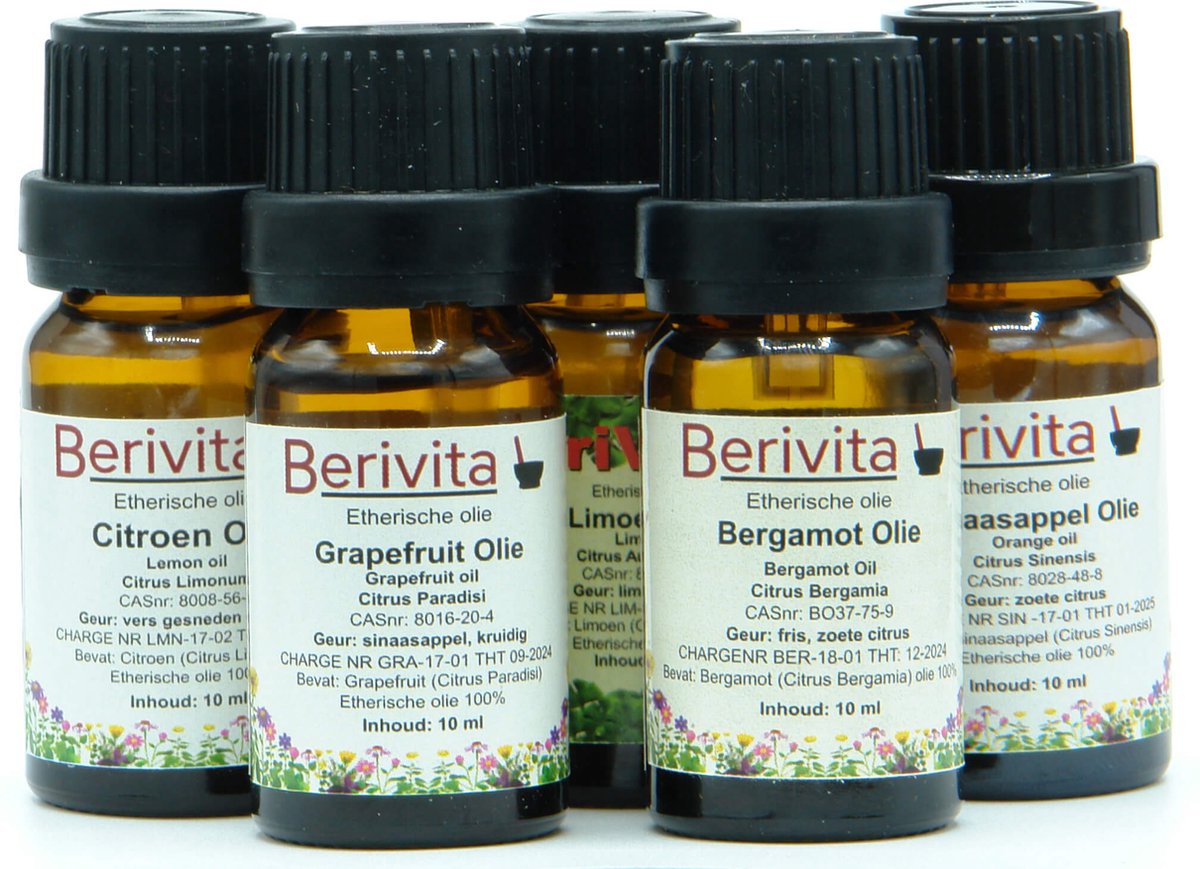 Goedkoopste Citrus Olie 5x10ml Etherische Olie Set - Bergamotolie 10ml, Citroenolie 10ml, Grapefruitolie 10ml, Limoenolie 10ml en Sinaasappelolie 10ml - Essentiële Olie Set
