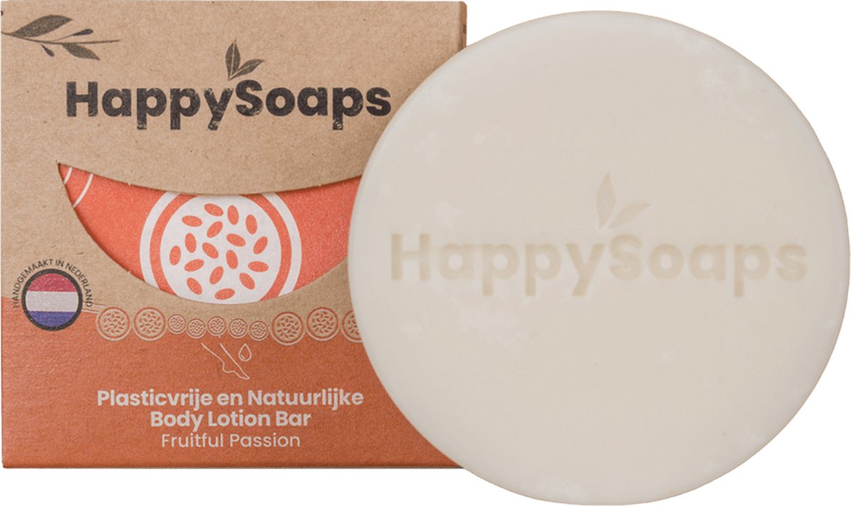 HappySoaps Body Lotion Bar - Fruitful Passion - Fruitig & Optimistisch - 100% Plasticvrij, Vegan & Natuurlijk - 65gr