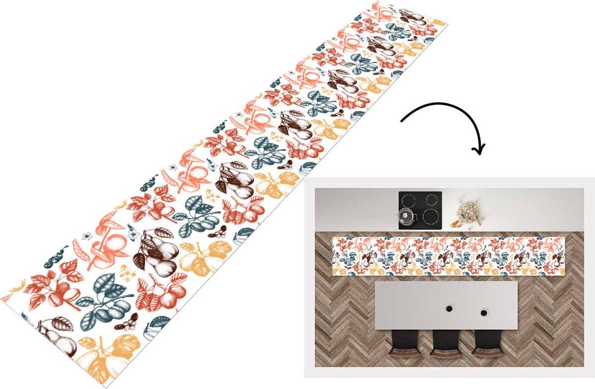 KitchenYeah Keukenloper - Keukenmat - Fruit - Vintage - Boom - Design - 360x60 cm - Keuken vloerkleed Multicolor