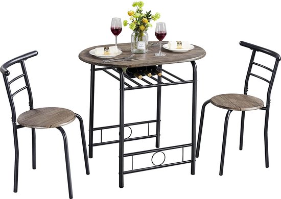 3-delige balkonset van hout en rotan - met tafel en 2 stoelen