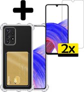 Samsung A33 Hoesje Pasjeshouder Case Met 2x Screenprotector - Samsung Galaxy A33 Pasjeshouder Card Case Hoesje Met 2x Screenprotector - Transparant