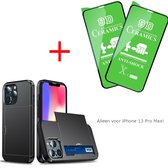 iPhone 13 Pro Max Hoesje met Verborgen Pasjeshouder - 3 Pasjes  - iPhone 13 Pro Max Cover met Pasjes Houder - Zwart