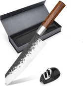 Japonais - Bunka - Universel - Couteau de chef - Acier Damas - Tranchant comme un rasoir - avec aiguiseur de couteaux