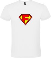 Wit T shirt met print van "Letter F“ Superman “ Logo print Rood / Geel size S