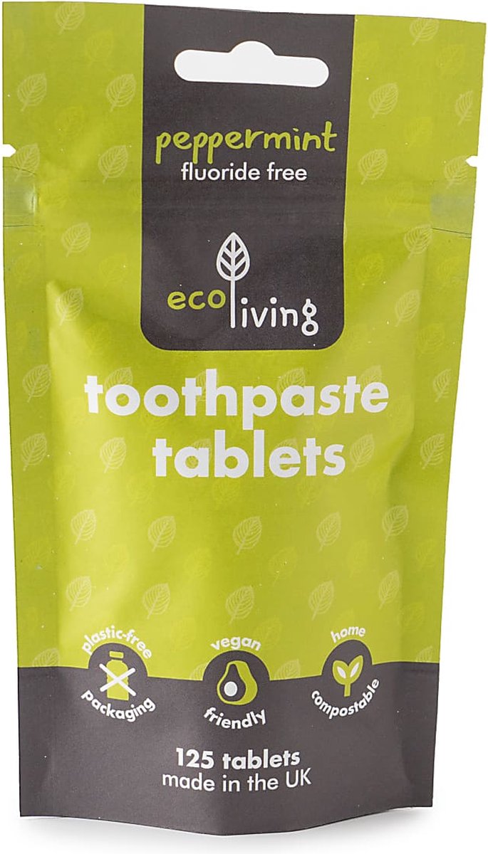 Ecoliving tandpast tabletten zonder fluoride - mint smaak - 125 stuks