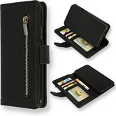 Casemania Hoesje Geschikt voor Samsung Galaxy S22 Plus Zwart - Luxe Kunstlederen Portemonnee Book Case met Rits