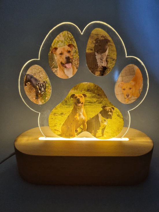 Sfeerlampje hondenpoot gepersonaliseerd met eigen foto's - hond - lampje - foto's - uniek en persoonlijk - aandenken aan hond
